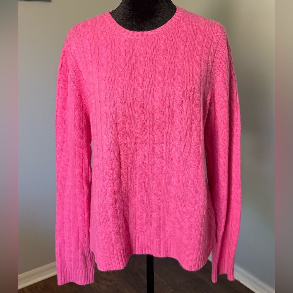 Ralph Lauren Hot Pink Cable Knit Crewneck Sweater